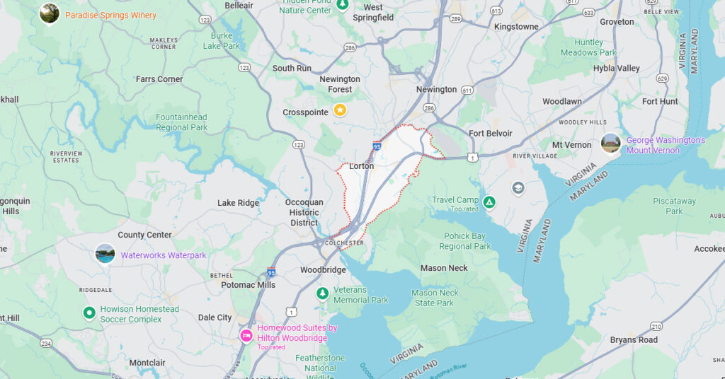 Local keywords map showing Lorton VA neighborhoods