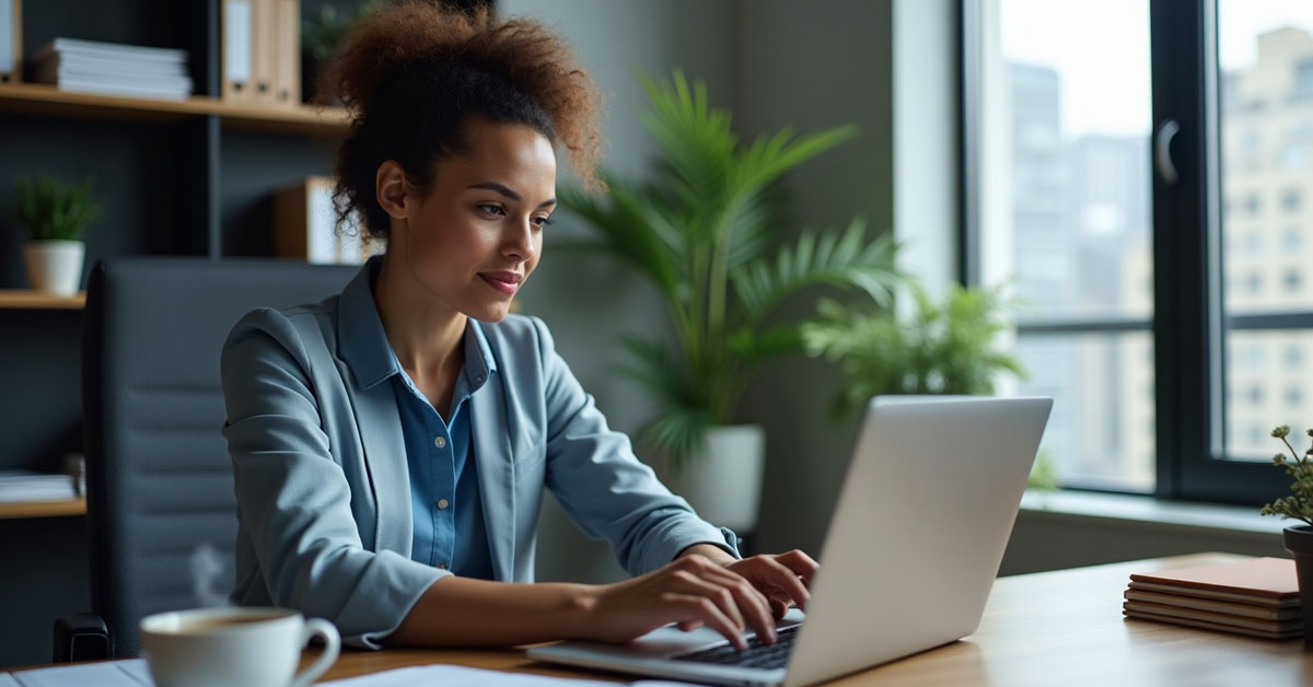 Business owner batching social media posts for content calendar in Lorton VA