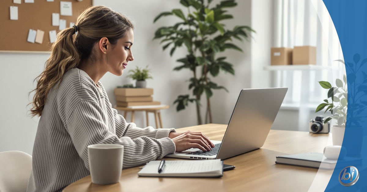 Hero image of content creation Lorton VA small business owner working on laptop