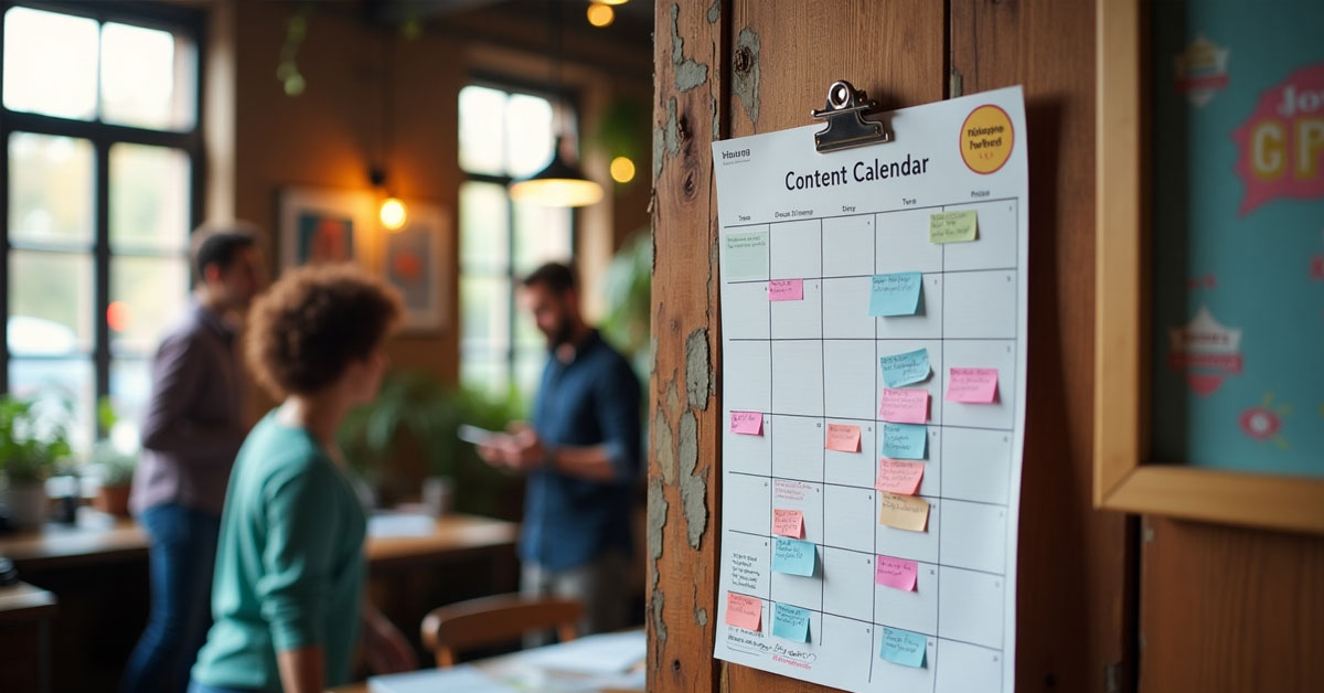 Printed content calendar visible in small business office Lorton VA