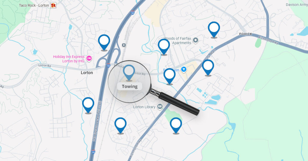 Map showing keyword blind spots in Lorton VA for small businesses