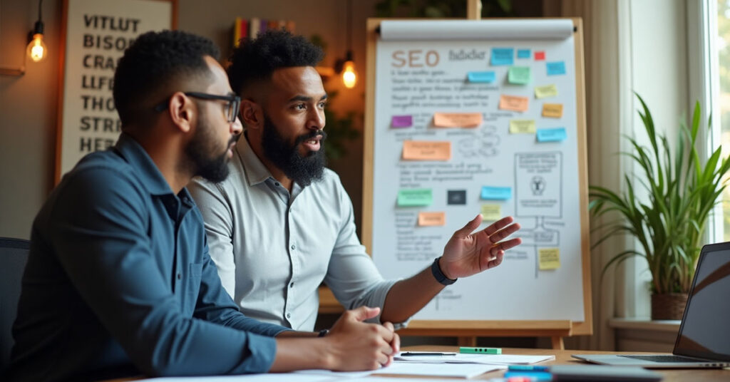 Small business owner planning SEO strategy to beat big competitors in Lorton VA