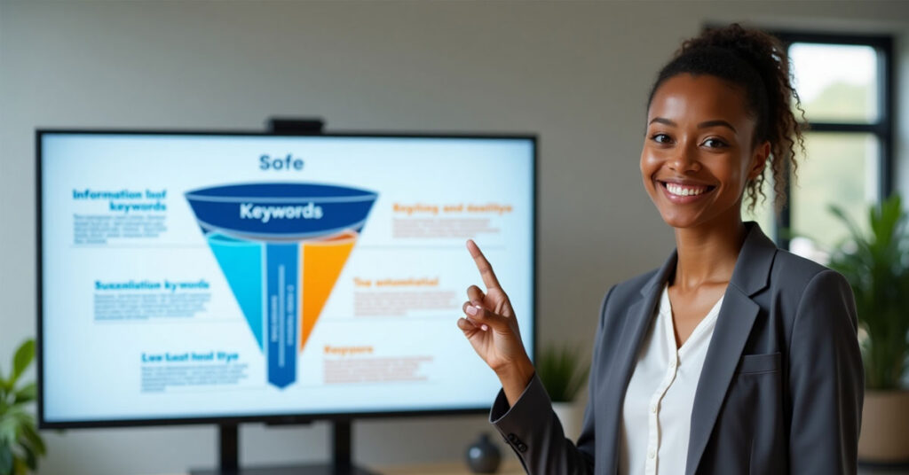 Graphic explaining user intent types for keyword research in Lorton VA