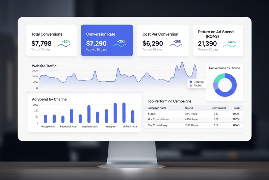 google ads reporting dashboard showing ppc performance metrics