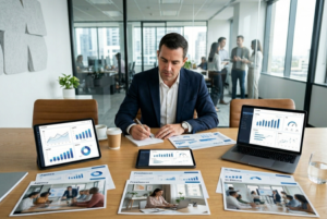 Business owner comparing agency vs freelancer vs in-house marketing options for business growth and ROI