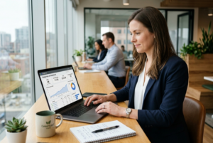 Local business owner reviewing Google Ads lead generation dashboard