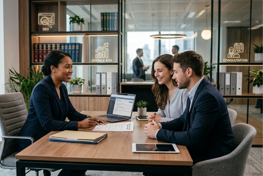 Illustration of how digital marketing helps lawyers attract and convert clients