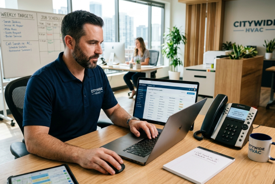 HVAC business owner managing lead generation strategies for company growth