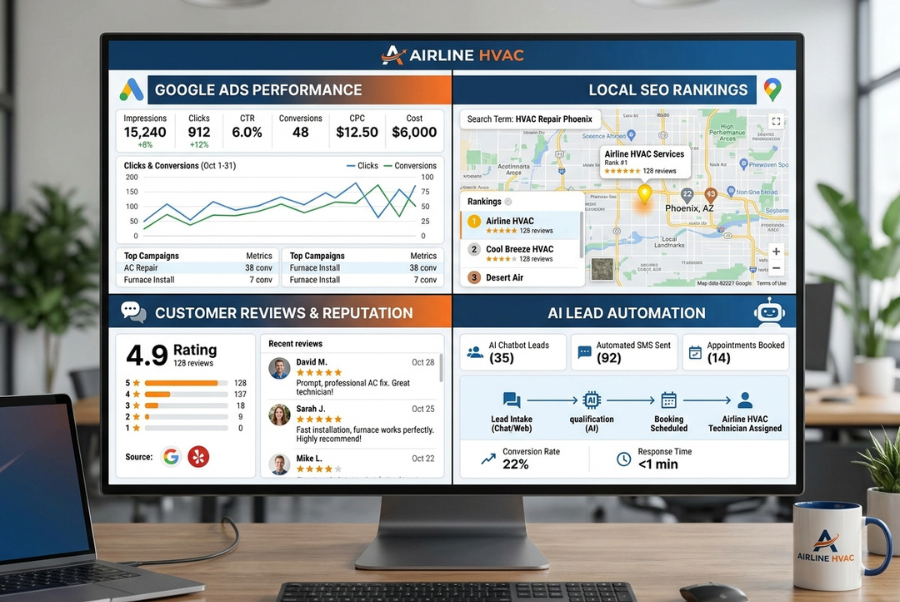 HVAC lead generation options including SEO Google Ads and AI marketing