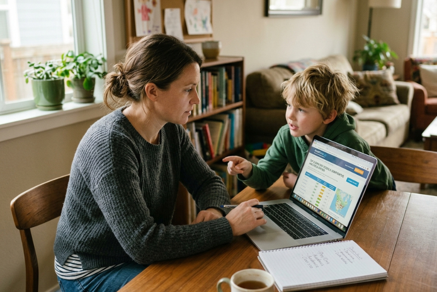 Parents researching schools online before enrollment decisions