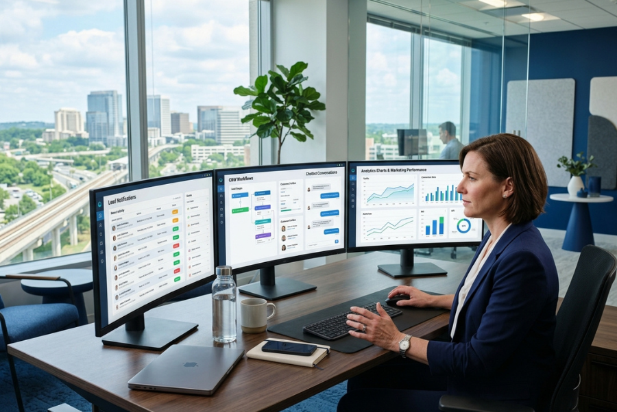 Business owner using AI automation services to generate leads in Northern Virginia
