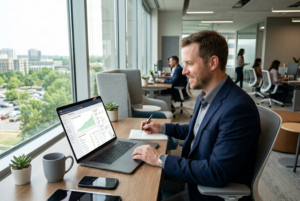 Business owner reviewing SEO performance for a local business in Reston VA