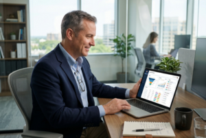 Business coach reviewing an AI lead generation system