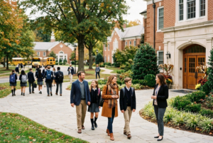 Northern Virginia school campus with prospective families