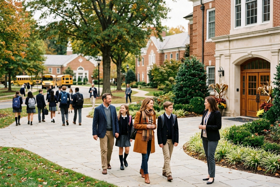 Northern Virginia school campus with prospective families
