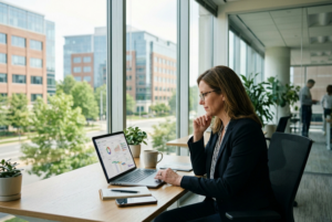 Northern Virginia business owner reviewing AI automation costs on a laptop